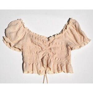 Altar'd State Coquette Top M Smocked Puff Sleeve Ruffle Hem Boho Cottagecore